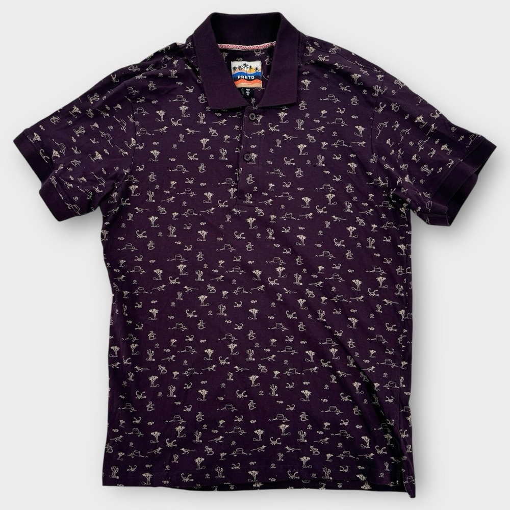 PRNTD By Polymer‎ Polo Shirt Mens Large Red Purple Iguana Cactus All Over NWT